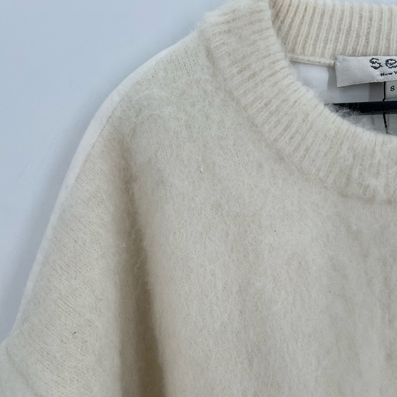 Sea New York Devana Mixed Media Alpaca Wool Blend Fuzzy Knit Combo Top In White - Picture 5 of 10